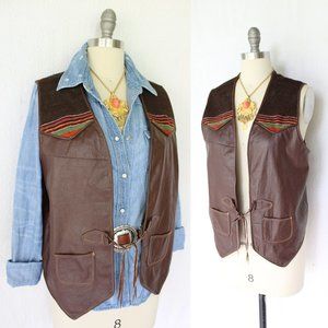 Vintage hippie chimayo leather serape vest jacket bohemian Free People Aztec